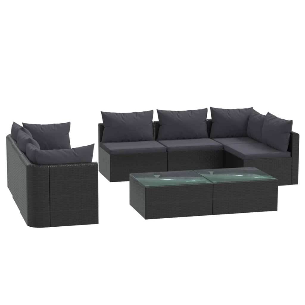 Vetonek Set de muebles de jardín 9 pzas y cojines ratán sintético negro