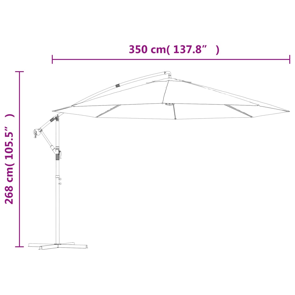 Sombrilla voladiza de jardín con poste de aluminio negro 350 cm