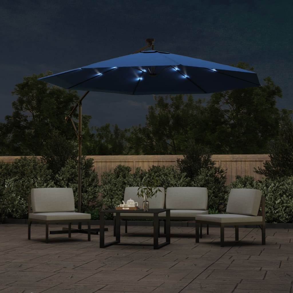 Voladiza umbrella with LED lights and blue steel post 300 cm