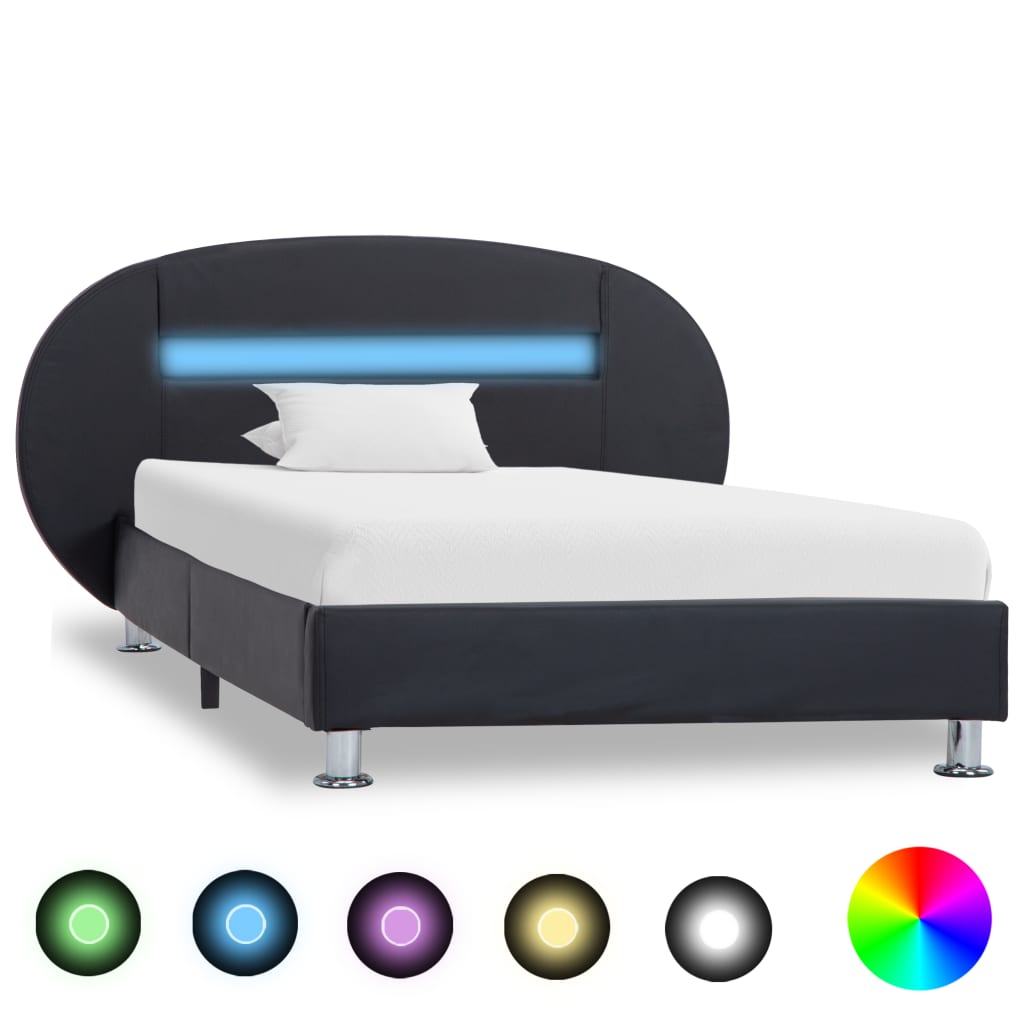 Vetonek Estructura cama LED sin colchón cuero sintético negro 90x200 cm