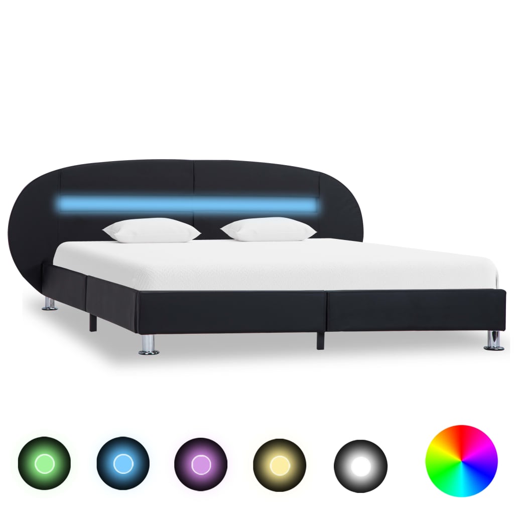 Vetonek Estructura cama LED sin colchón cuero sintético negro 180x200cm