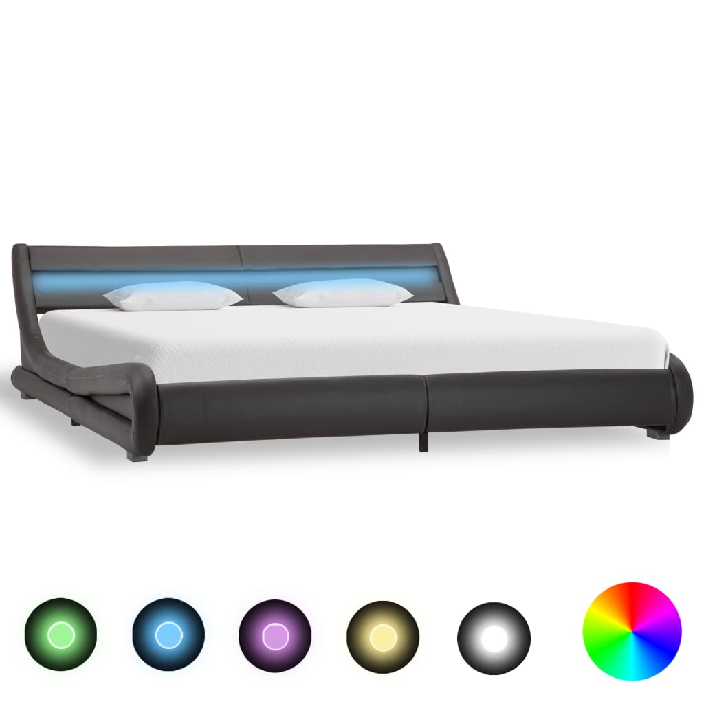 Vetonek Estructura cama LED sin colchón cuero sintético gris 180x200 cm