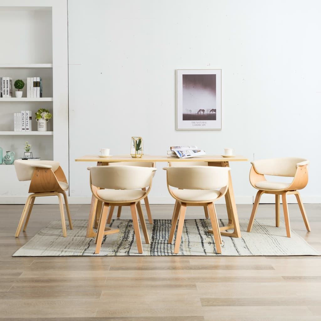 Vetonek Sillas de comedor 6 uds madera curvada y cuero sintético crema