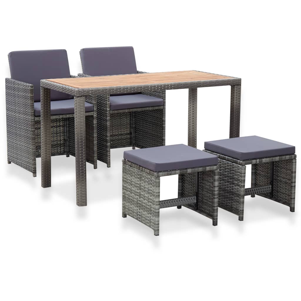 Vetonek Set comedor jardín 5 pzas ratán sintético y madera acacia gris