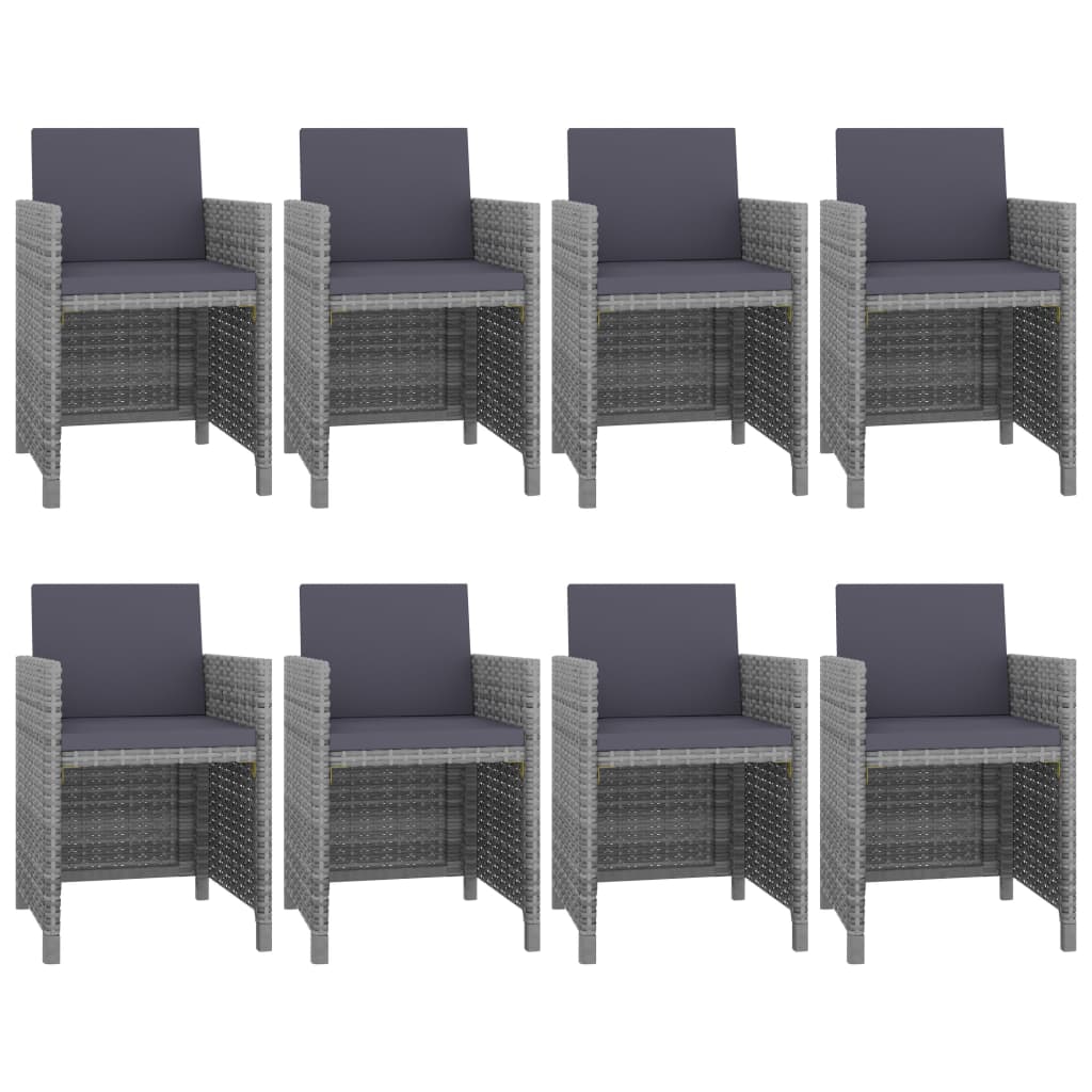 Set comedor de jardín 9 piezas y cojines ratán sintético gris vidaXL