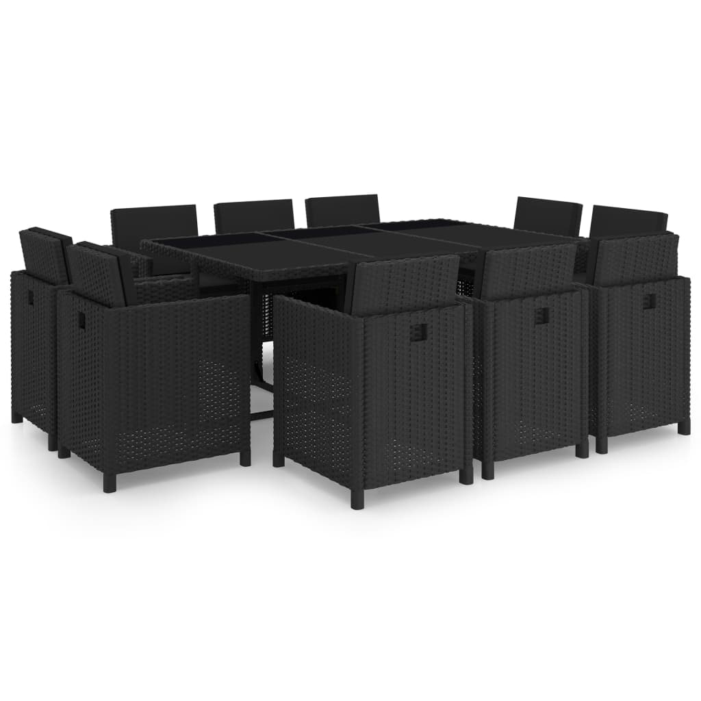 Vetonek Set comedor de jardín 11 piezas y cojines ratán sintético negro