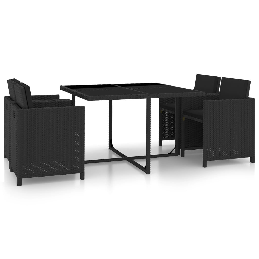 Vetonek Set de comedor de jardín 5 pzas y cojines ratán sintético negro