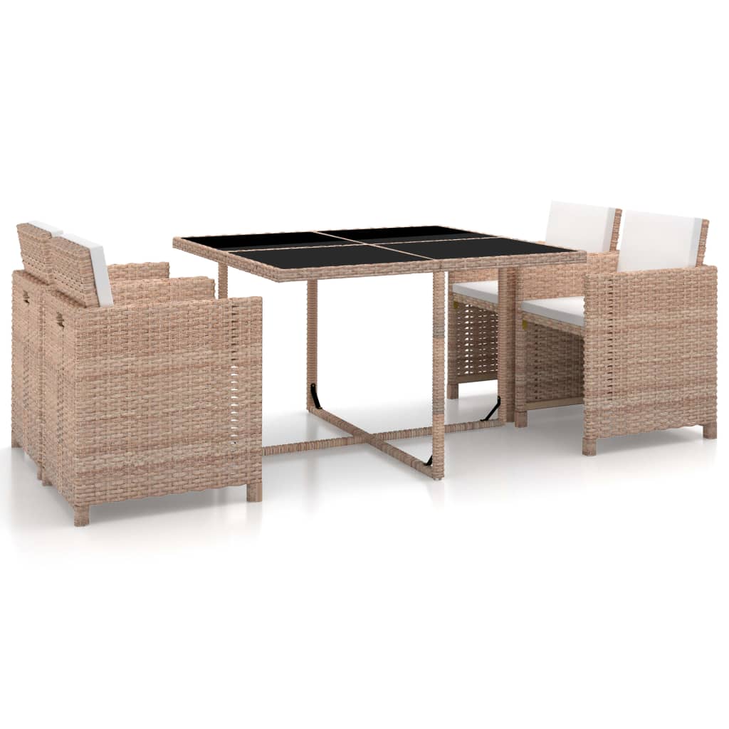 Vetonek Set de comedor de jardín 5 pzas y cojines ratán sintético beige