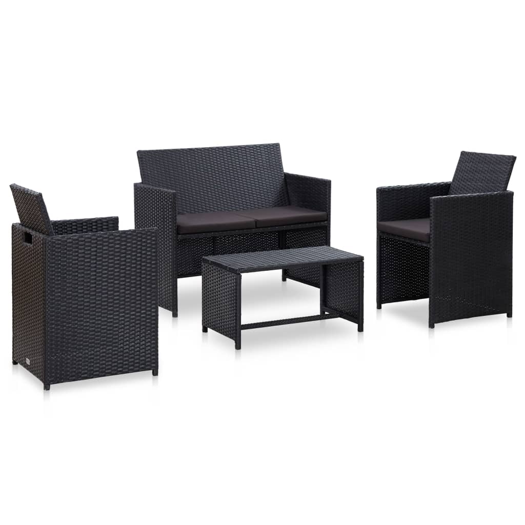 Vetonek Set de muebles de jardín 4 pzas y cojines ratán sintético negro