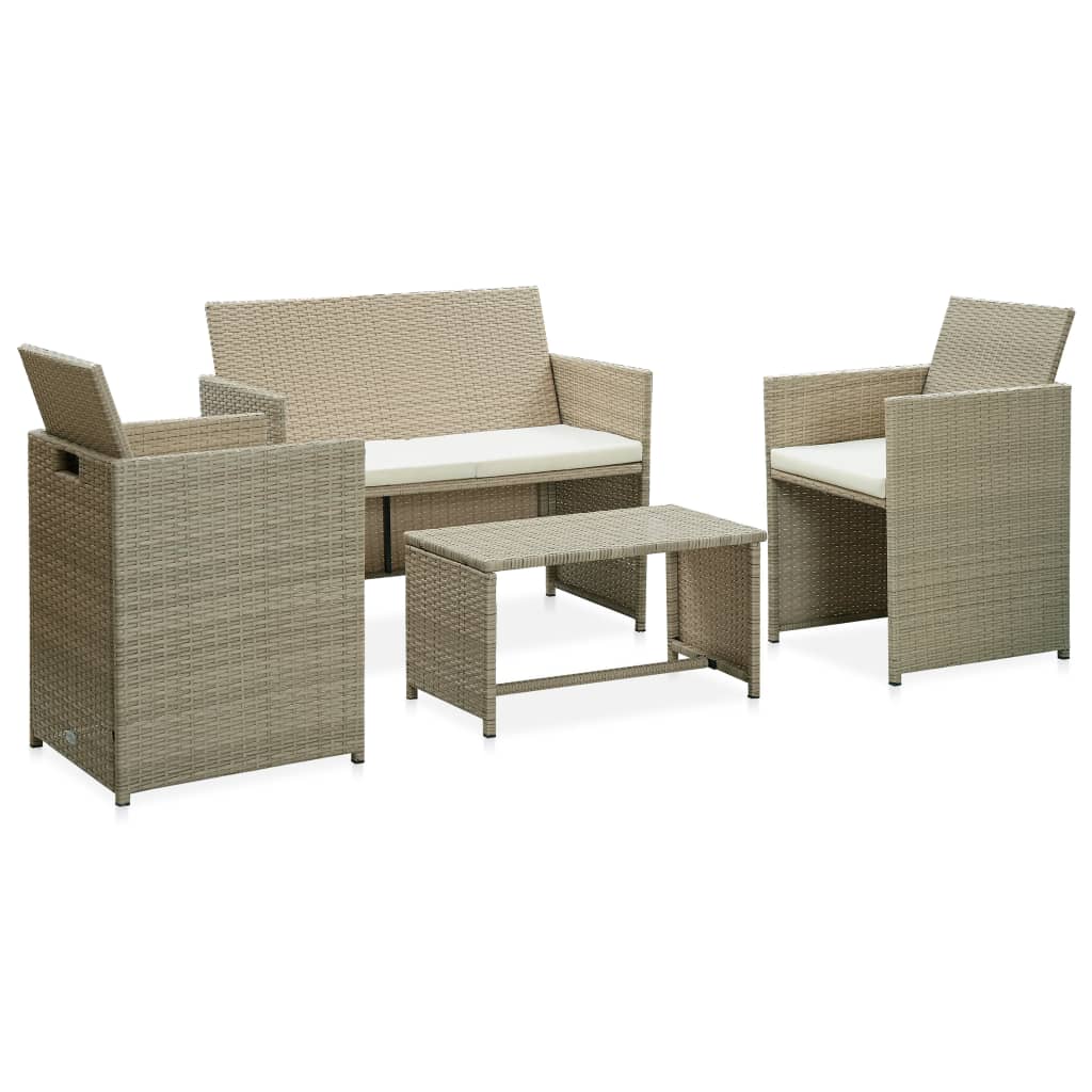 Vetonek Set de muebles de jardín 4 pzas y cojines ratán sintético beige