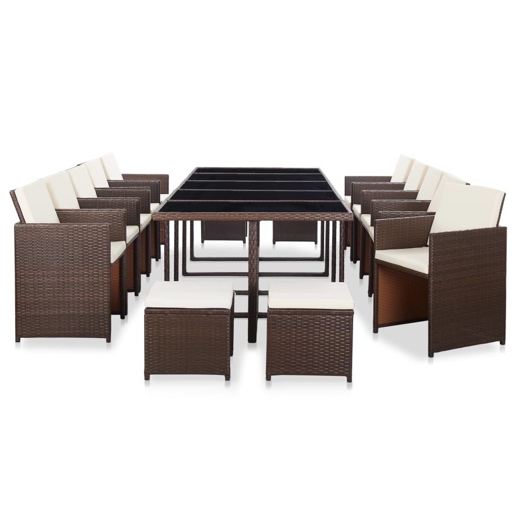 Vetonek Set comedor de jardín 15 pzas y cojines ratán sintético marrón