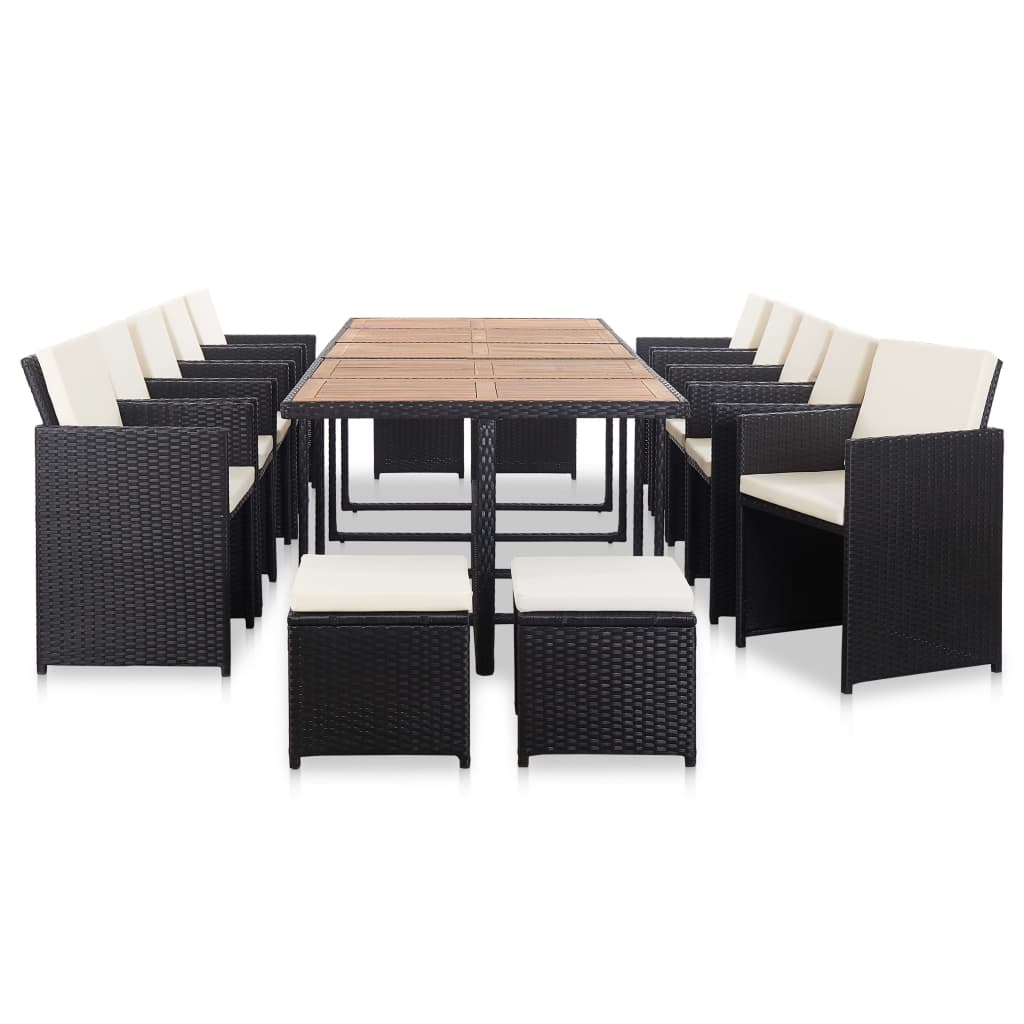 Set comedor de jardín 15 piezas y cojines ratán sintético negro vidaXL