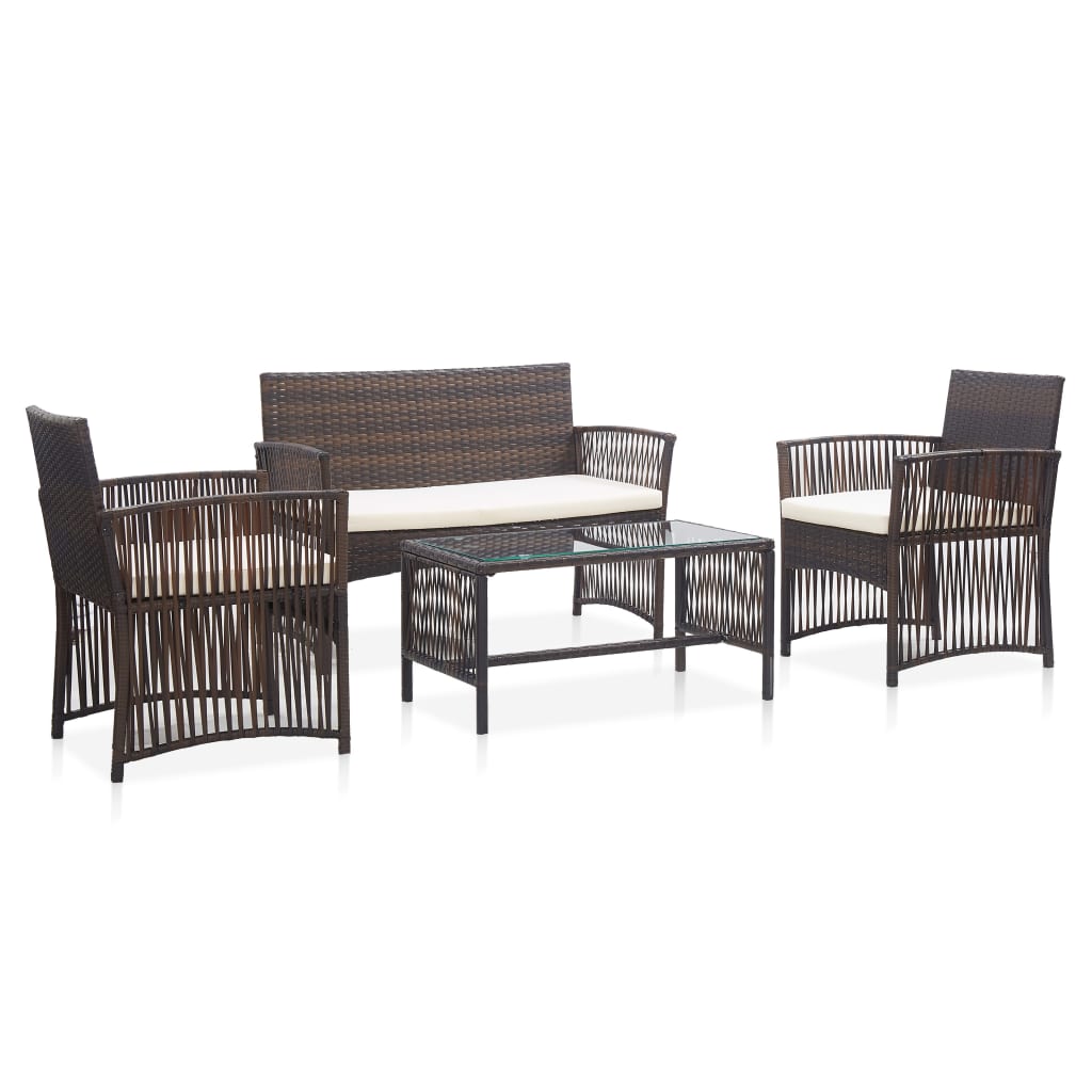 Vetonek Set muebles de jardín 4 piezas y cojines ratán sintético marrón