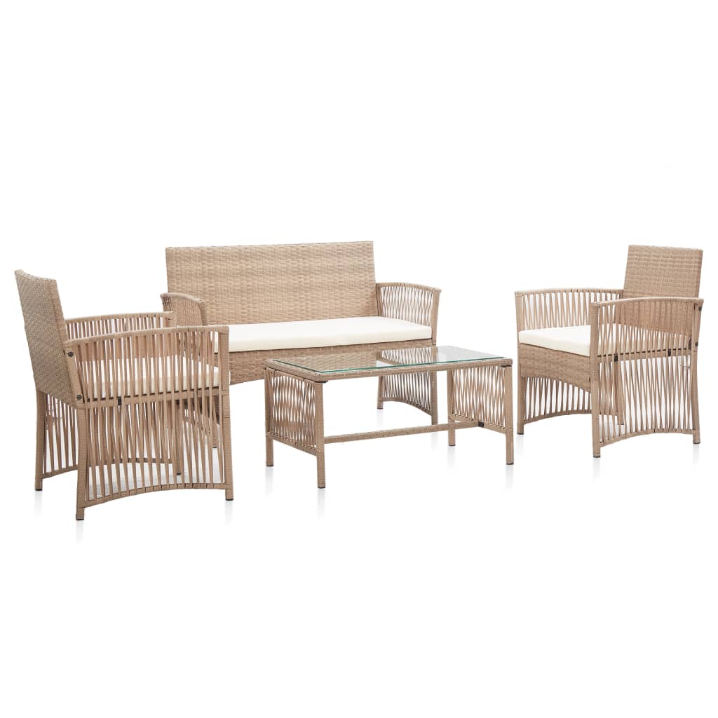 Vetonek Set muebles de jardín 4 piezas y cojines ratán sintético beige