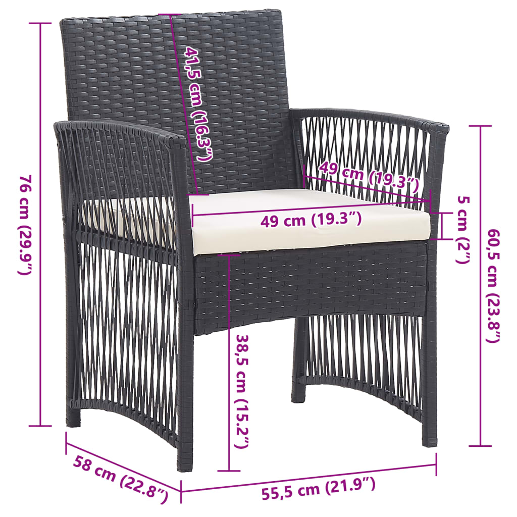 Sillones de jardín con cojines 2 unidades ratán sintético negro vidaXL