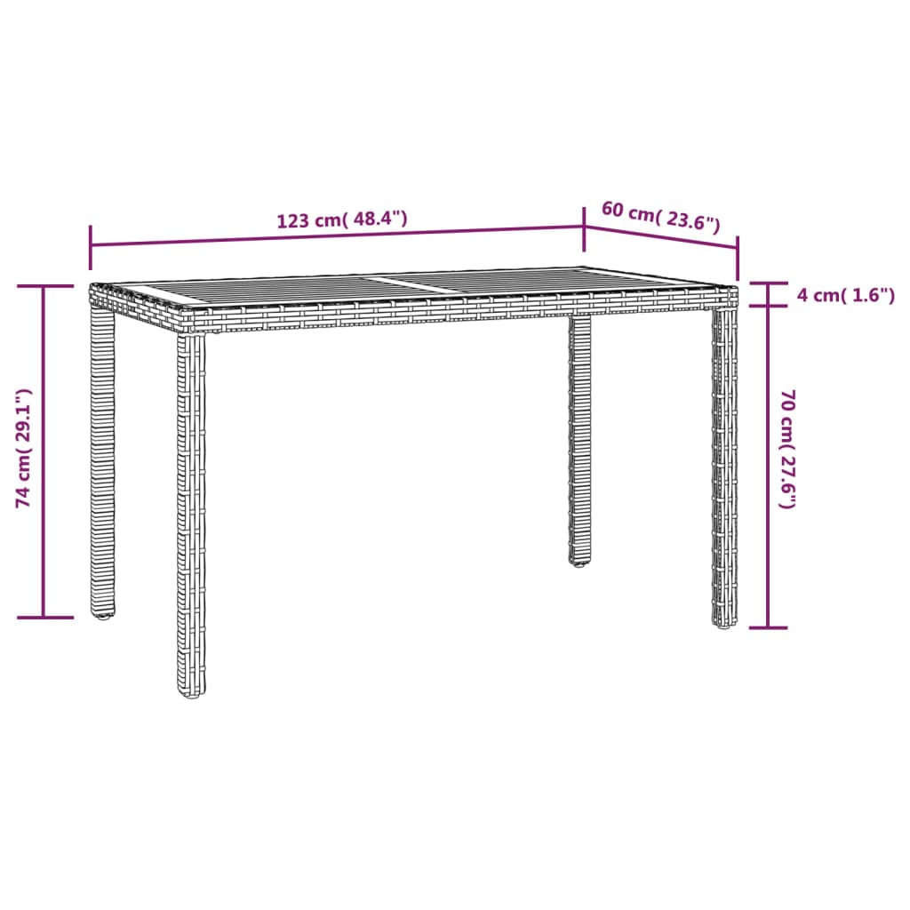 Mesa de jardín madera maciza acacia negro y marrón 123x60x74 cm vidaXL