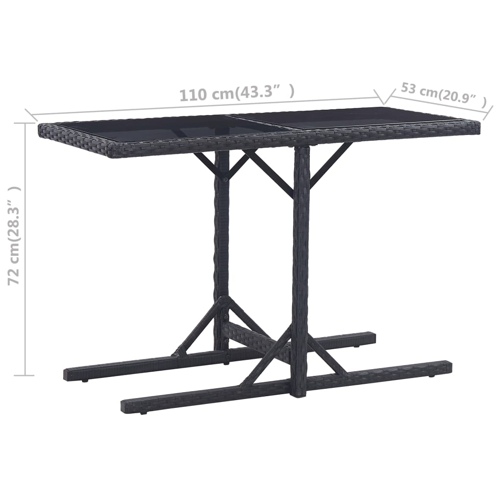 Mesa de jardín de vidrio y ratán sintético negro 110x53x72 cm vidaXL