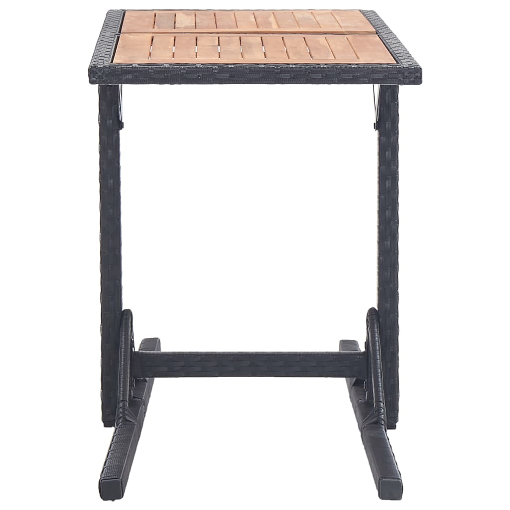 Mesa de jardín madera maciza de acacia y ratán sintético negro