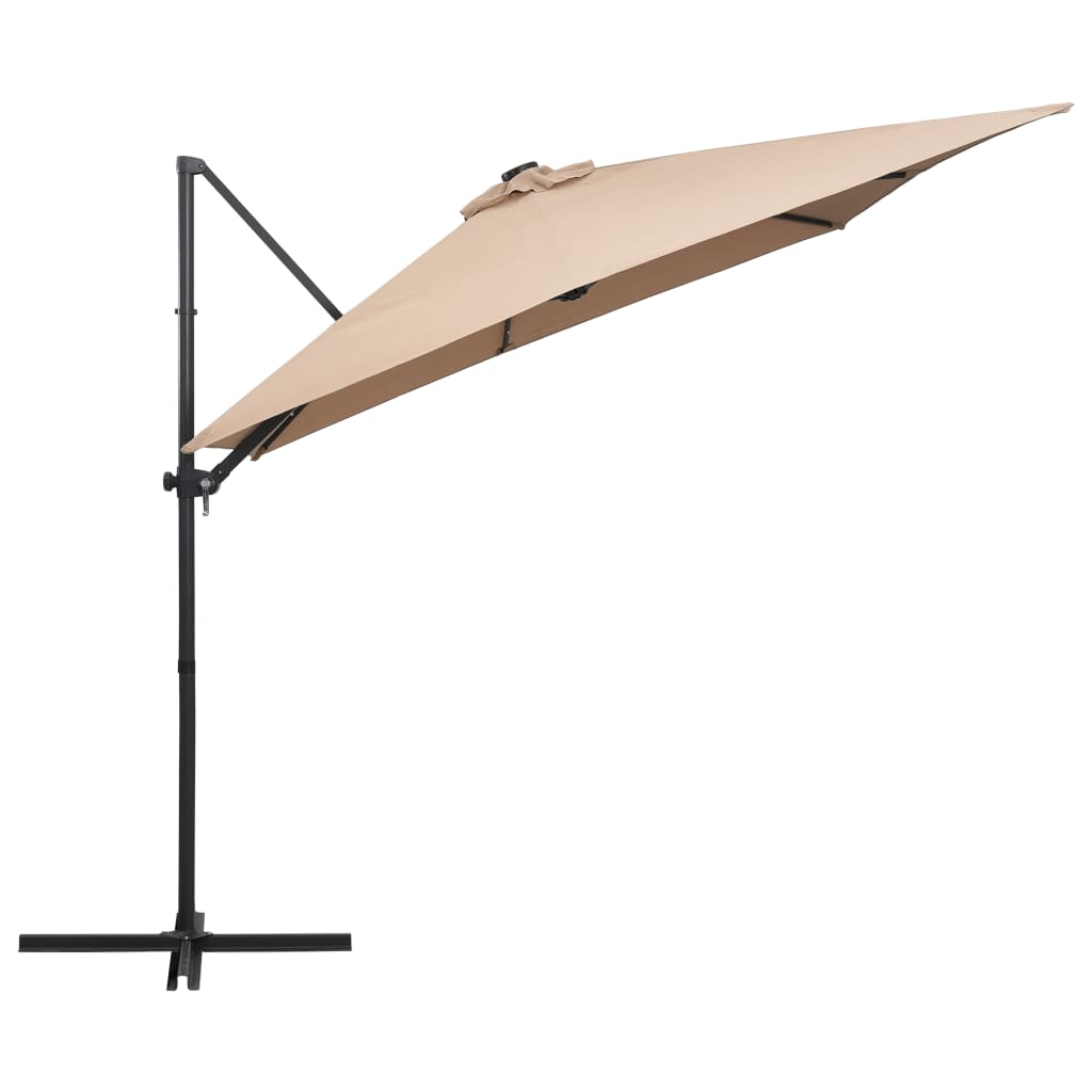 Sombrilla voladiza jardín LED palo de acero taupe 250x250 cm vidaXL