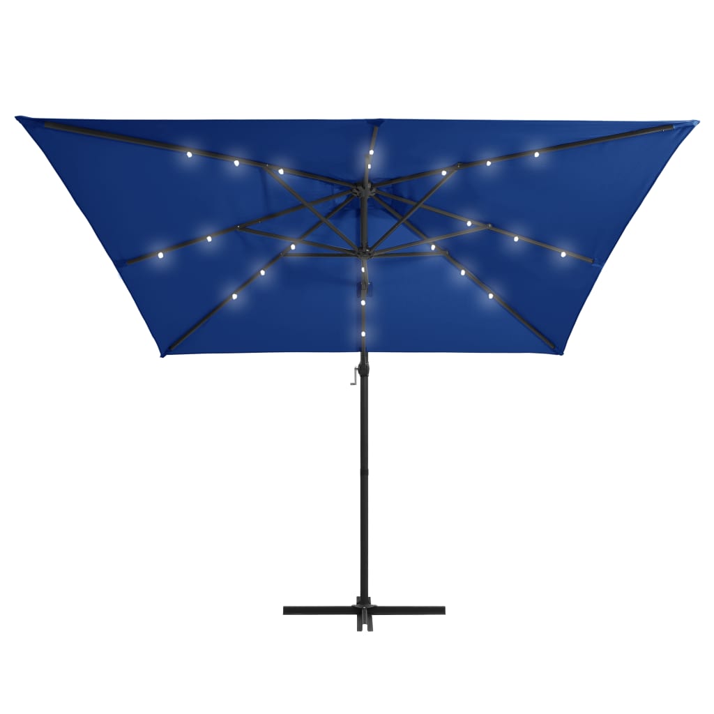 Sombrilla voladiza jardín LED palo acero azul azure 250x250 cm vidaXL