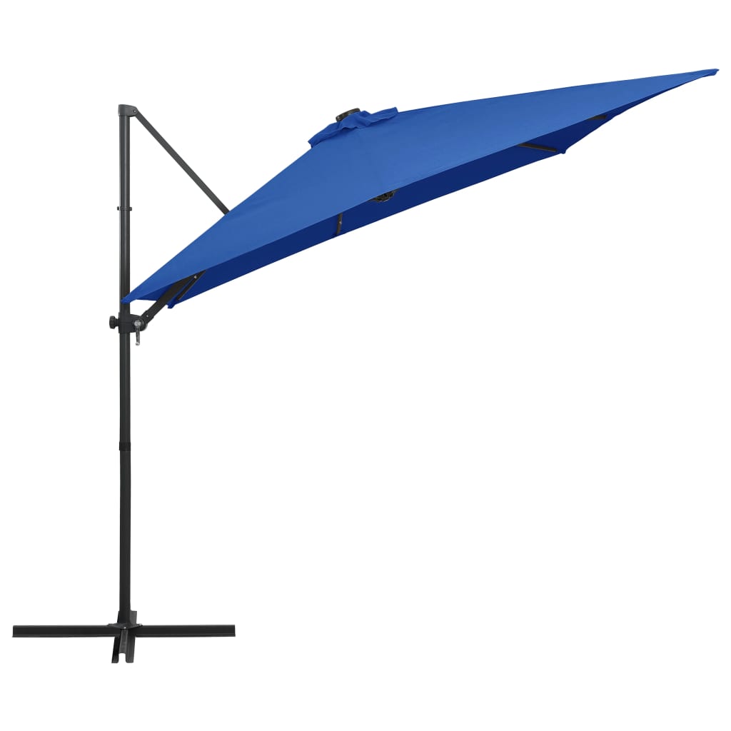 Sombrilla voladiza jardín LED palo acero azul azure 250x250 cm vidaXL