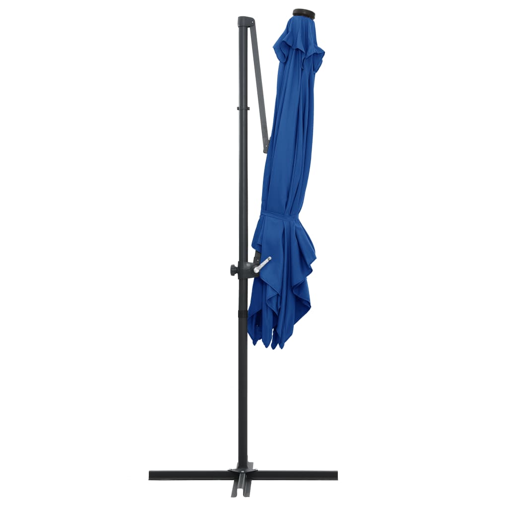 Sombrilla voladiza jardín LED palo acero azul azure 250x250 cm vidaXL