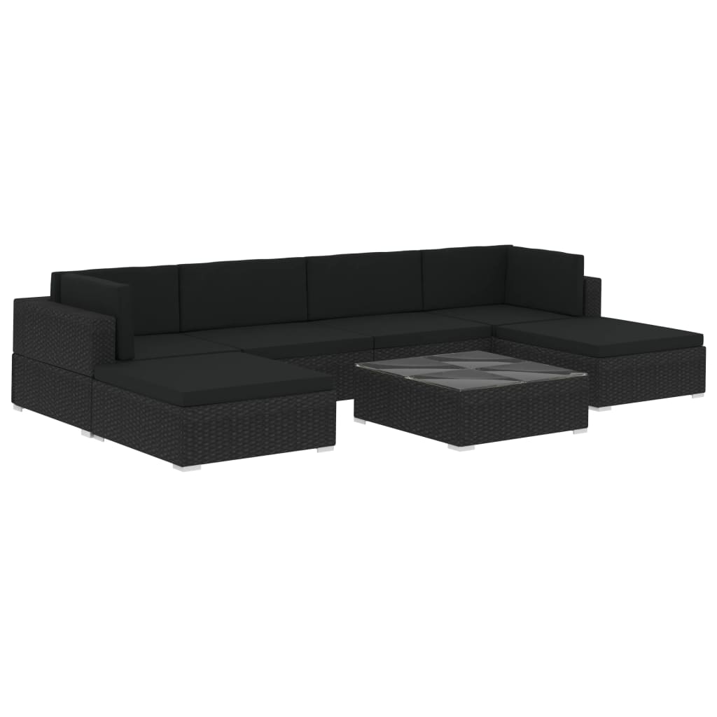 Set de muebles de jardín y cojines 7 pzas ratán sintético negro vidaXL