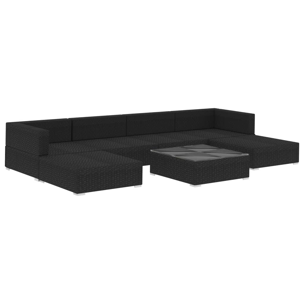 Set de muebles de jardín y cojines 7 pzas ratán sintético negro vidaXL