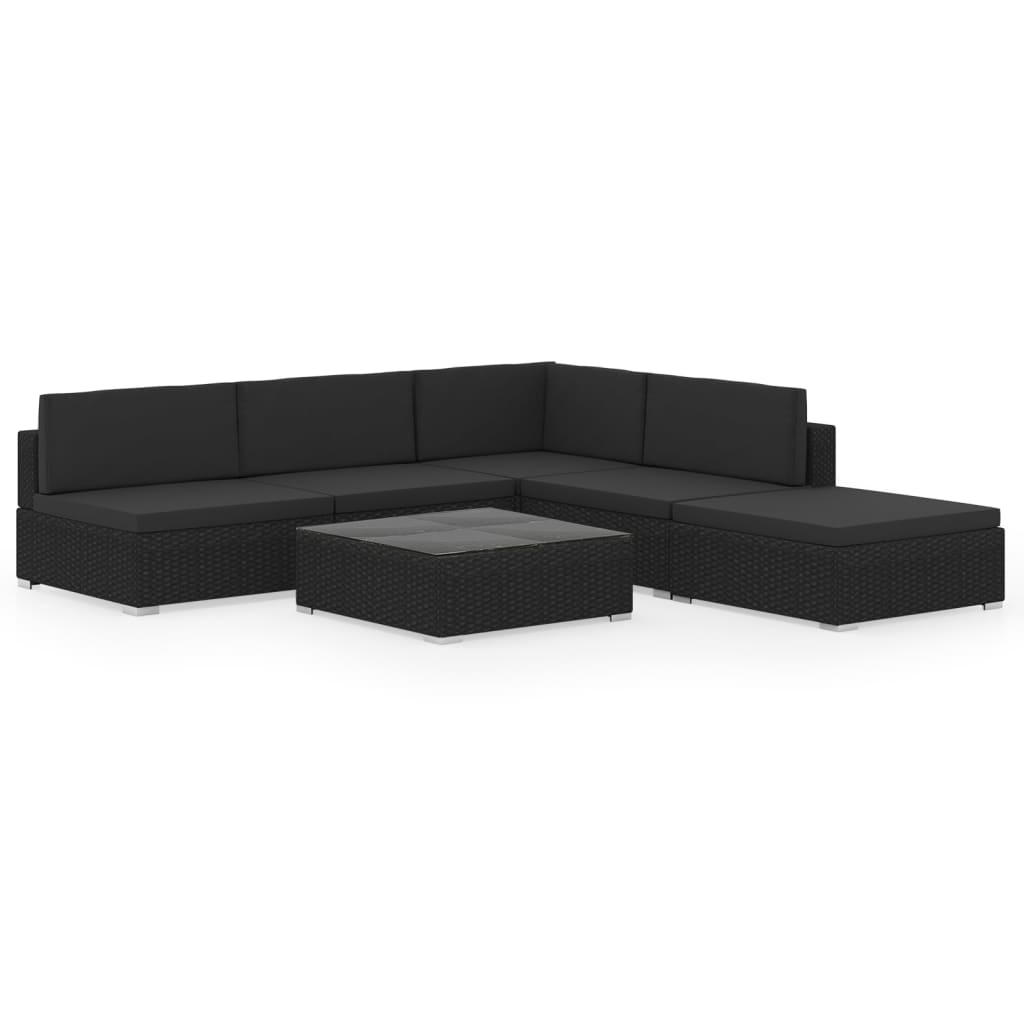 Set muebles de jardín 6 piezas y cojines ratán sintético negro vidaXL