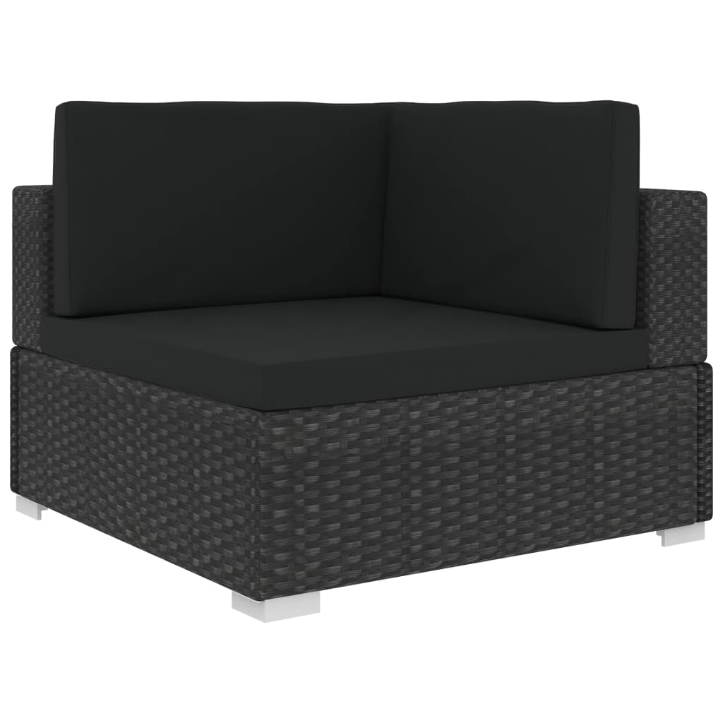 Set Garden Furniture 6 pieces and black synthetic rattan cushions