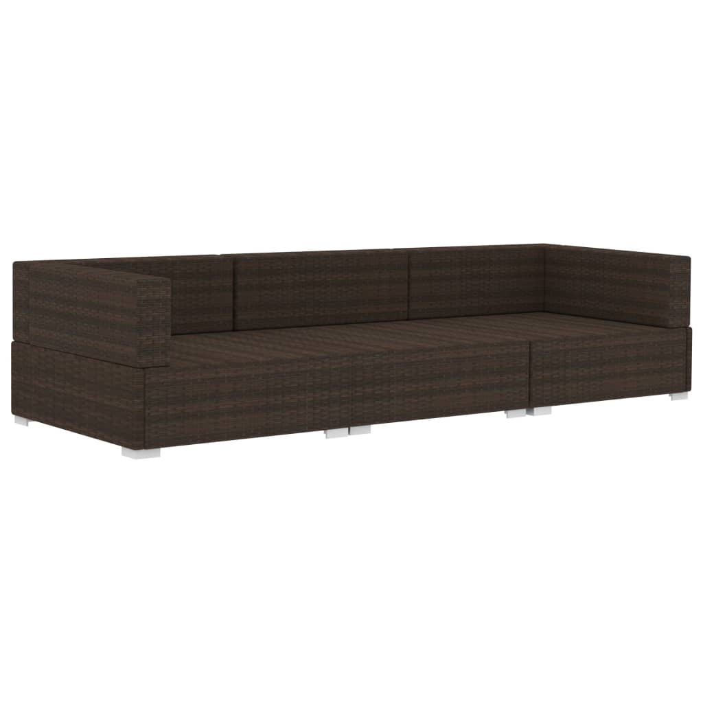 3 -piece garden sofas set and brown synthetic rattan cushions