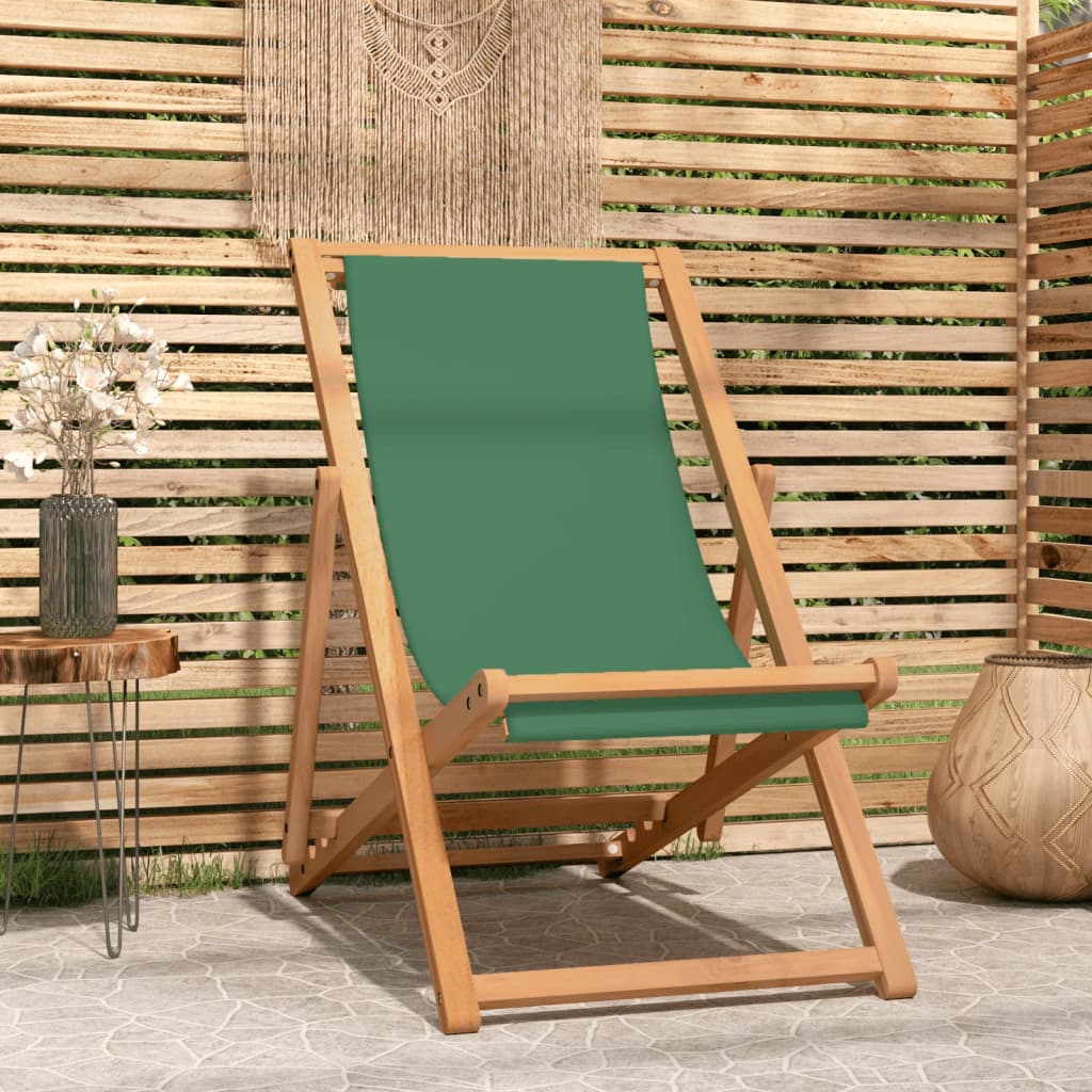 Vetonek Silla de playa plegable madera maciza de teca verde