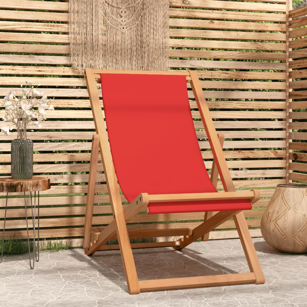 Vetonek Silla de playa plegable madera maciza de teca rojo