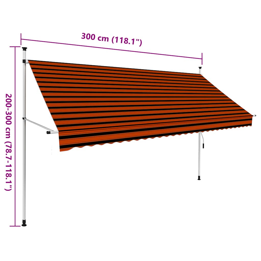 Toldo manual retráctil naranja y marrón 300 cm vidaXL