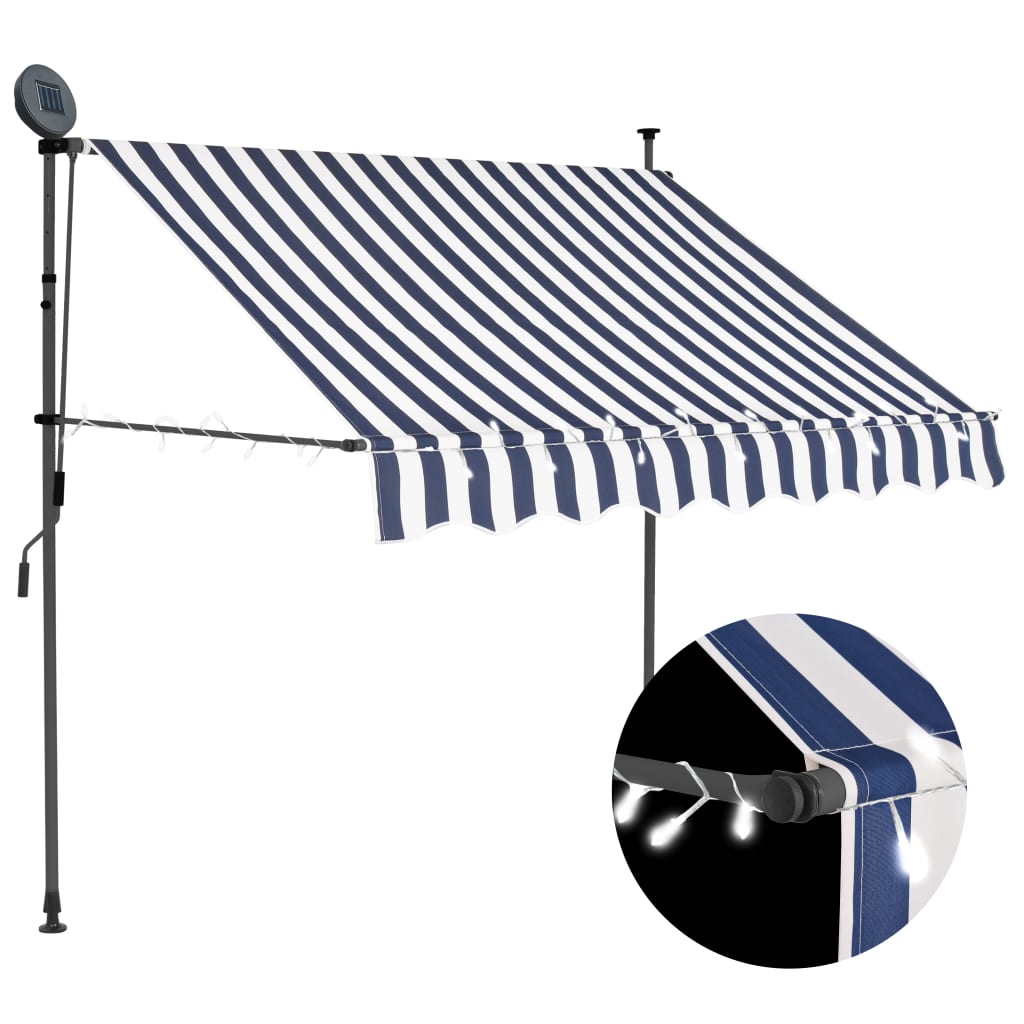 Vetonek Toldo manual retráctil con LED azul y blanco 150 cm