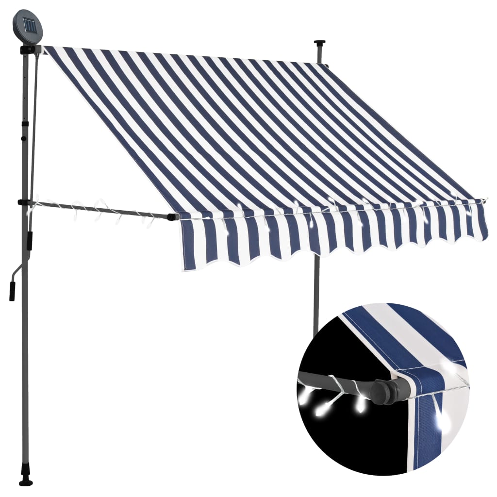 Vetonek Toldo manual retráctil con LED azul y blanco 200 cm