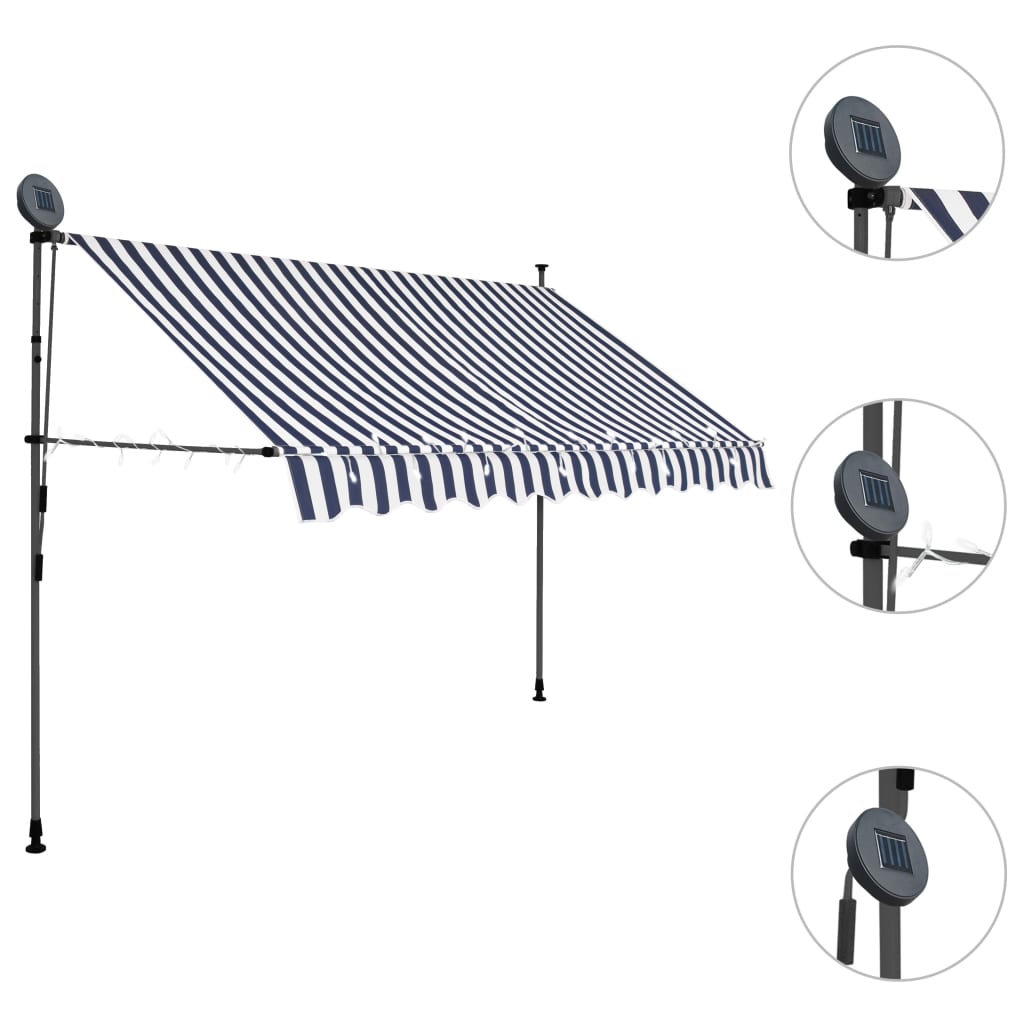 Toldo manual retráctil con LED azul y blanco 250 cm vidaXL