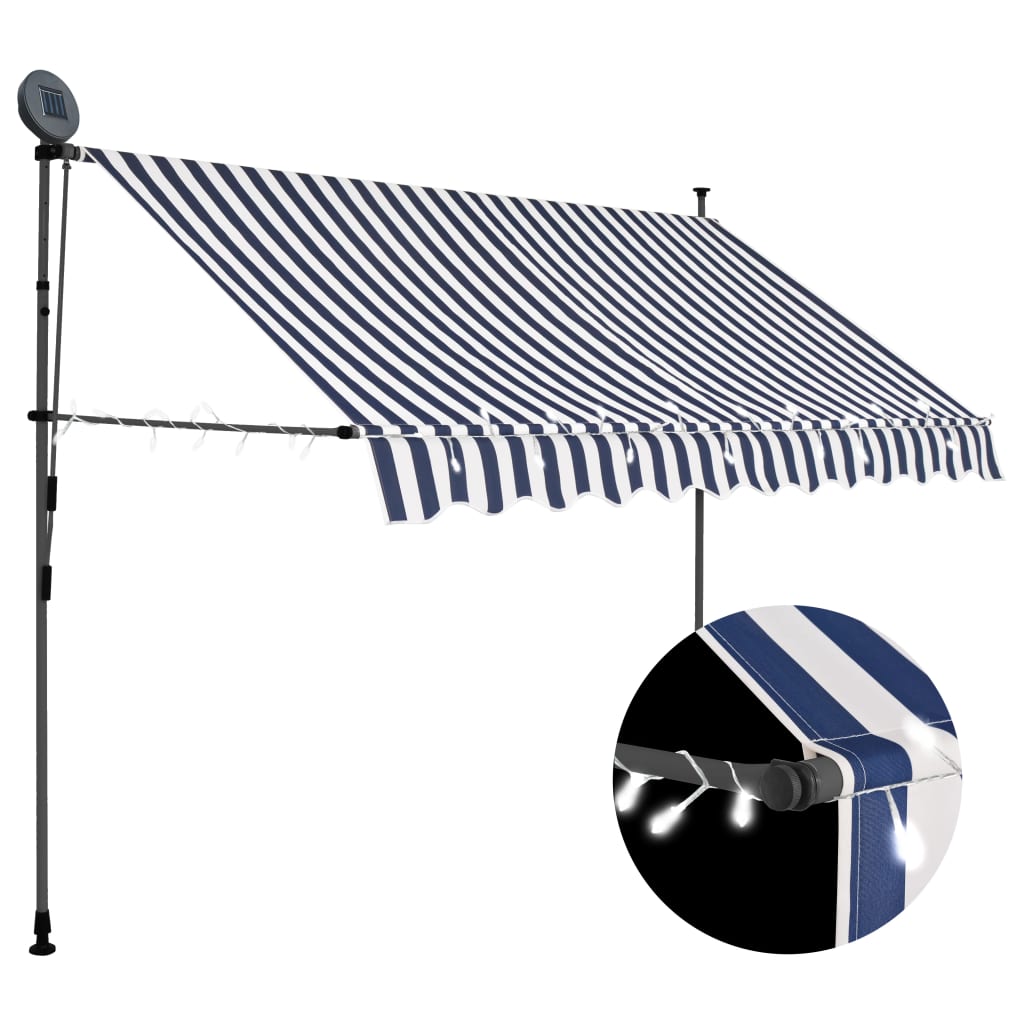 Vetonek Toldo manual retráctil con LED azul y blanco 250 cm