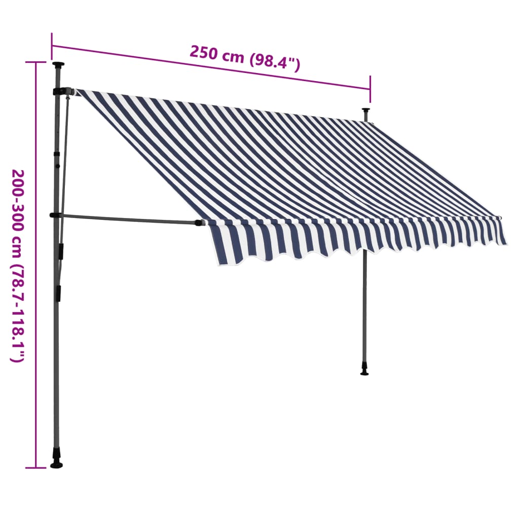 Toldo manual retráctil con LED azul y blanco 250 cm vidaXL