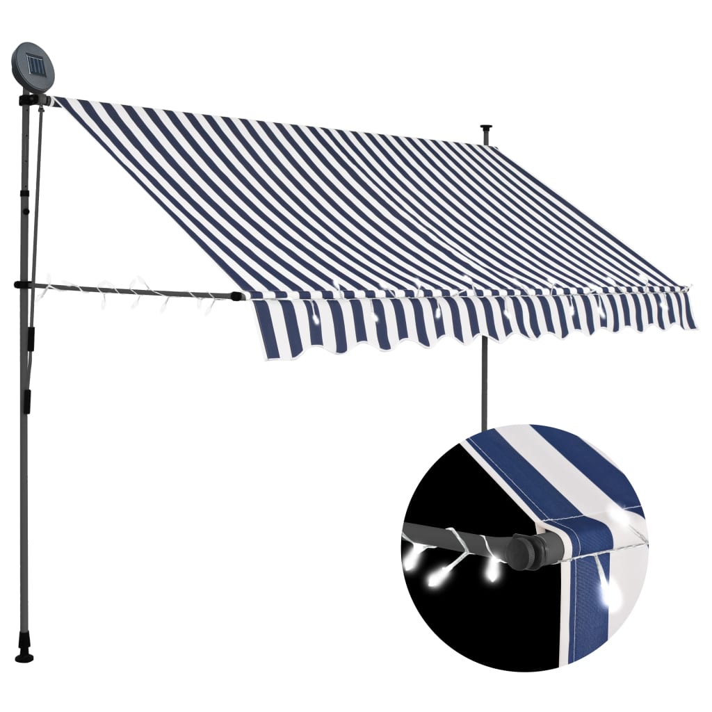 Vetonek Toldo manual retráctil con LED azul y blanco 300 cm