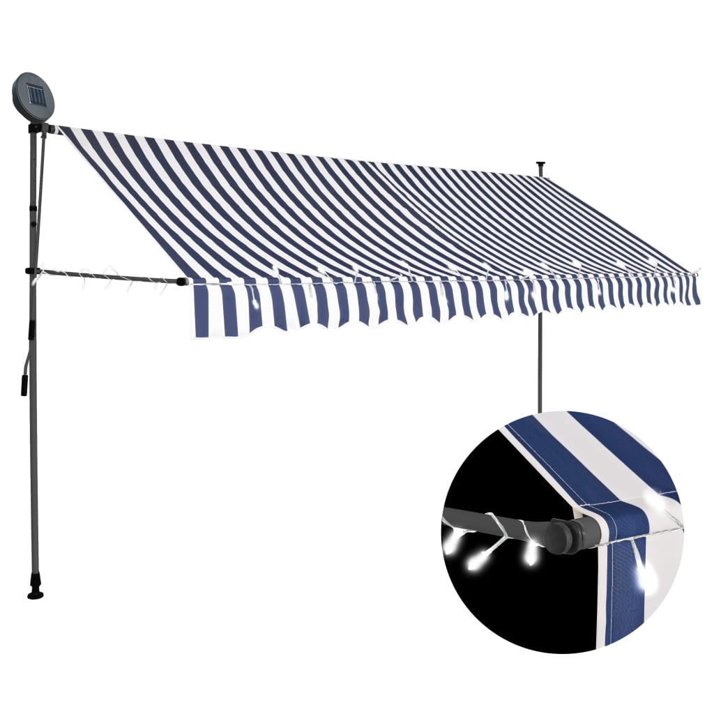 Vetonek Toldo manual retráctil con LED azul y blanco 350 cm