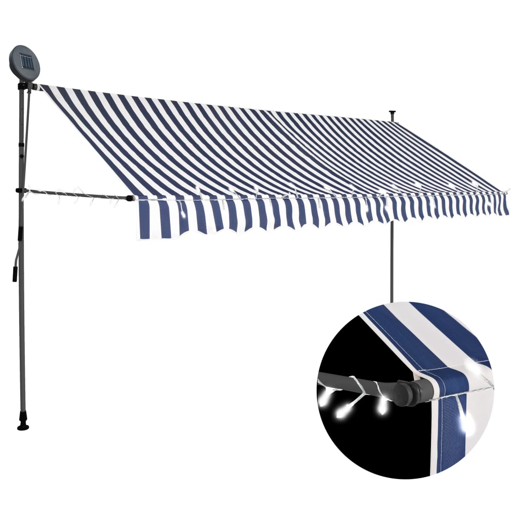 Vetonek Toldo manual retráctil con LED azul y blanco 400 cm