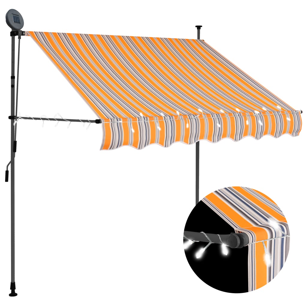 Vetonek Toldo manual retráctil con LED amarillo y azul 150 cm