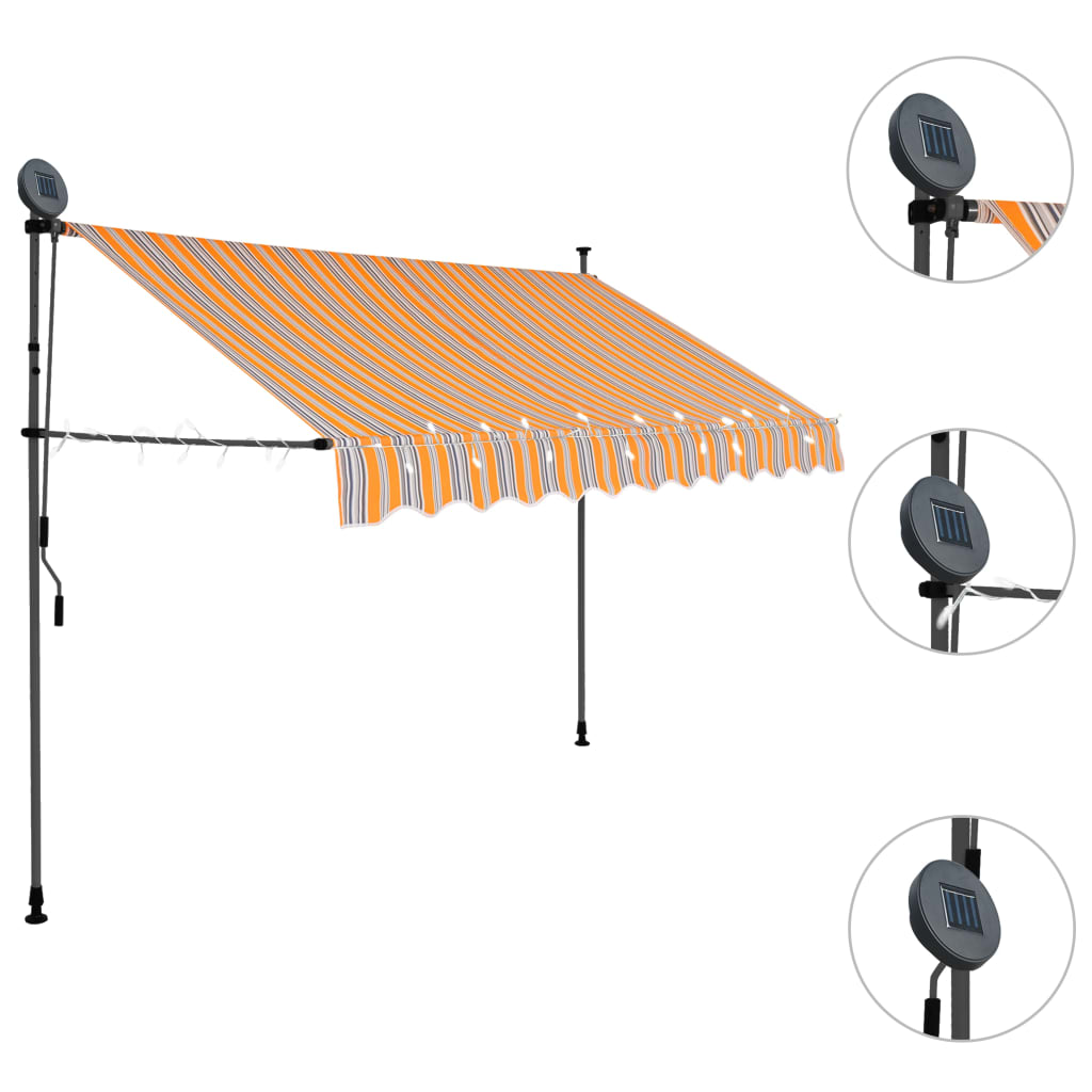 Toldo retráctil manual con LED amarillo y azul 300 cm vidaXL