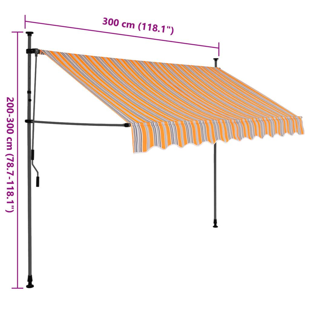 Toldo retráctil manual con LED amarillo y azul 300 cm vidaXL