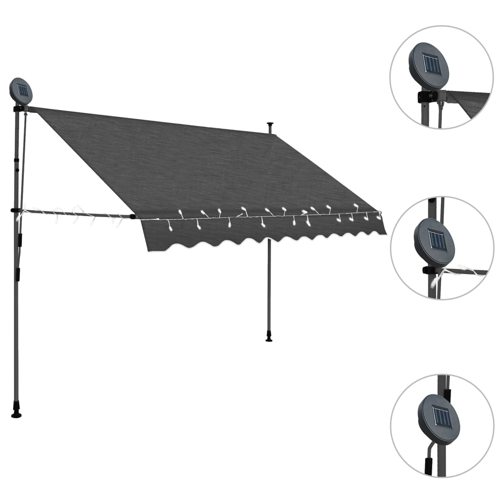 Toldo manual retráctil con LED gris antracita 250 cm vidaXL