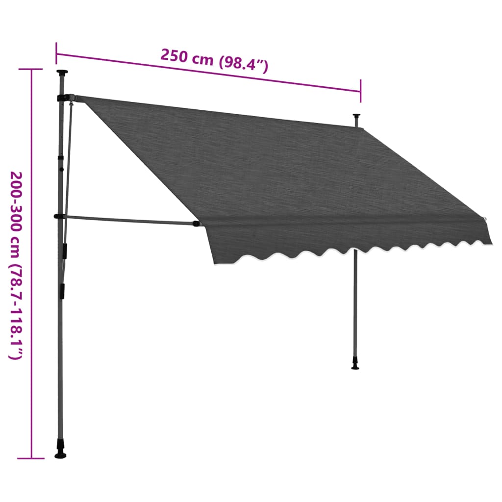 Toldo manual retráctil con LED gris antracita 250 cm vidaXL