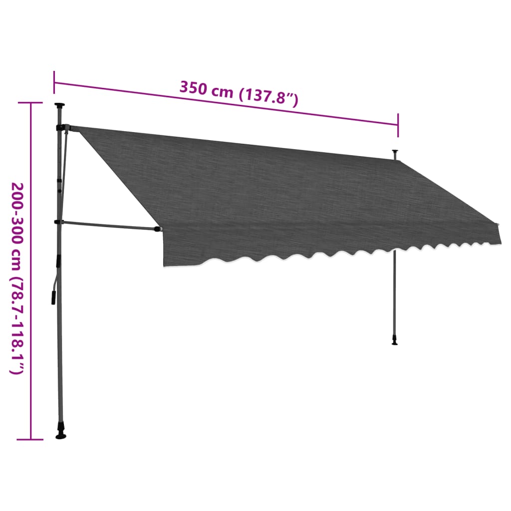 Toldo manual retráctil con LED gris antracita 350 cm