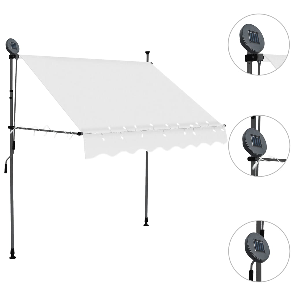 Toldo manual retráctil con LED crema 200 cm vidaXL