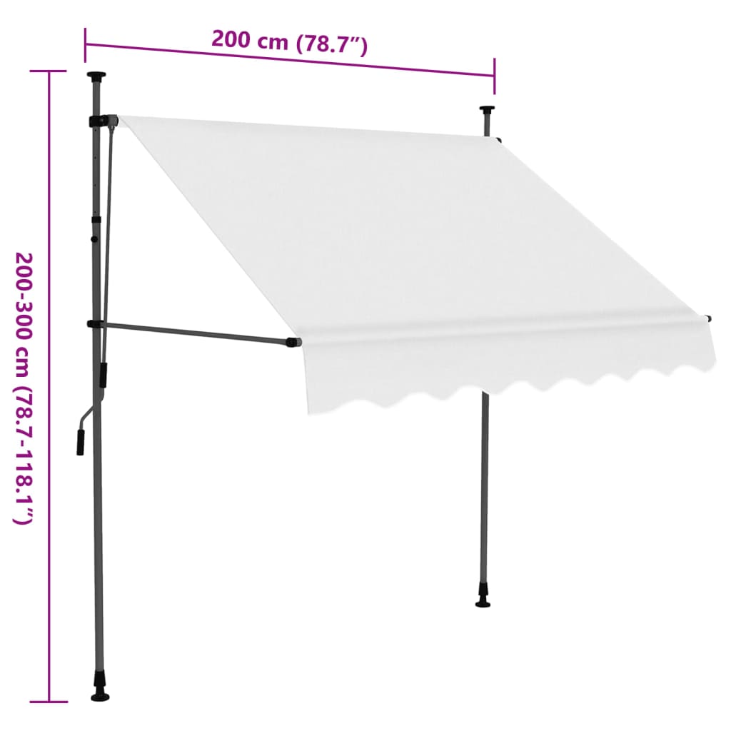 Toldo manual retráctil con LED crema 200 cm vidaXL